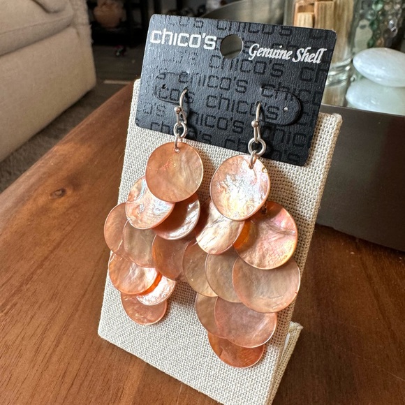 Chico's Elegant Orange and Silver Shell Dangle Earrings - Picture 3 of 6